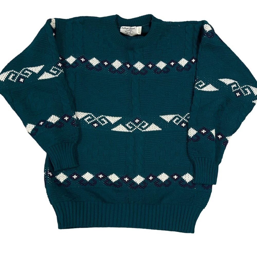Vintage COLLEGE POINT Green Print Sweater